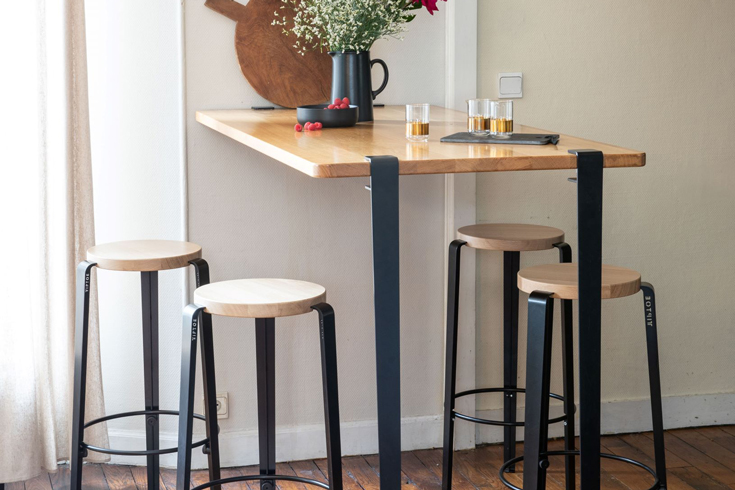 Table haute de bar mange-debout bistrot plateau plastique rond hauteur  réglable