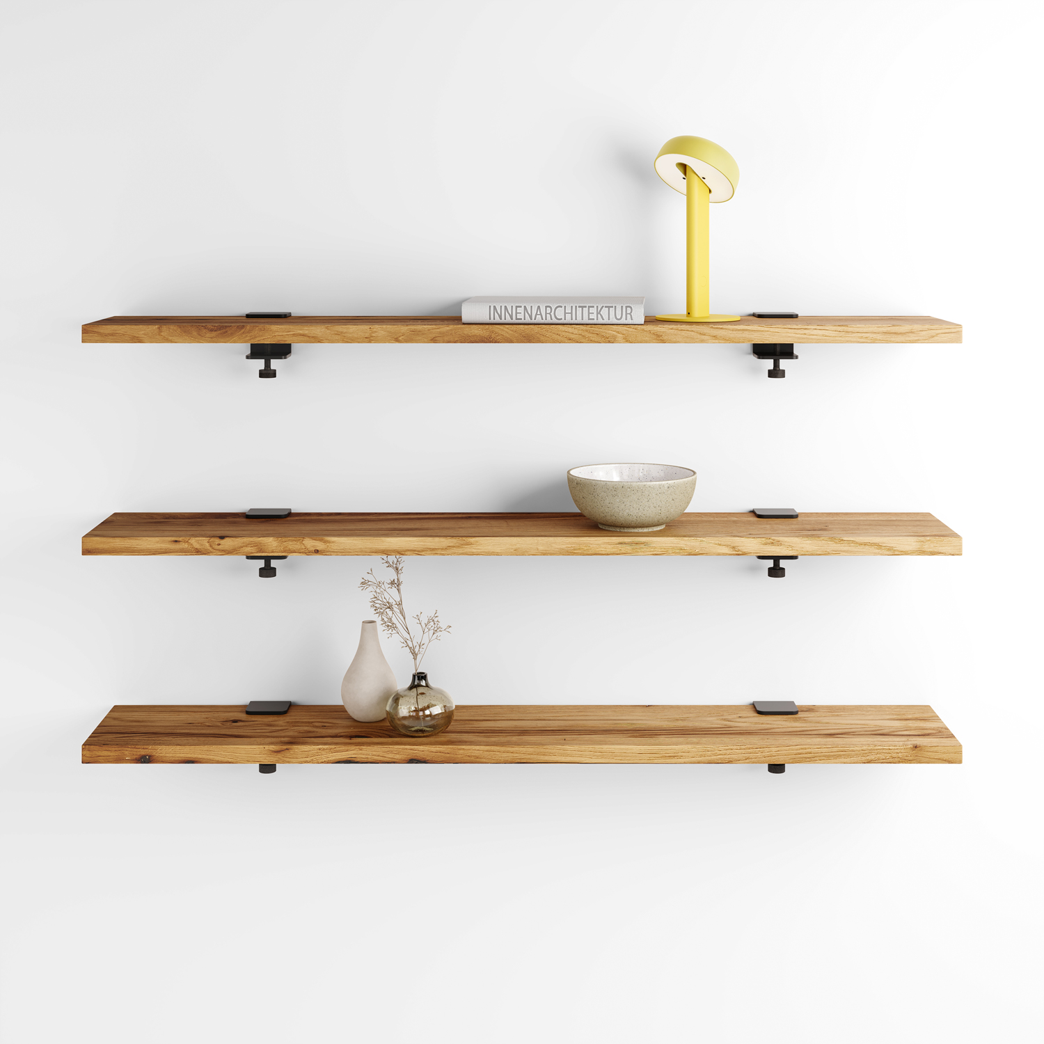 Set of 3 BRACKET wall shelves - reclaimed wood - 60 to 150cm