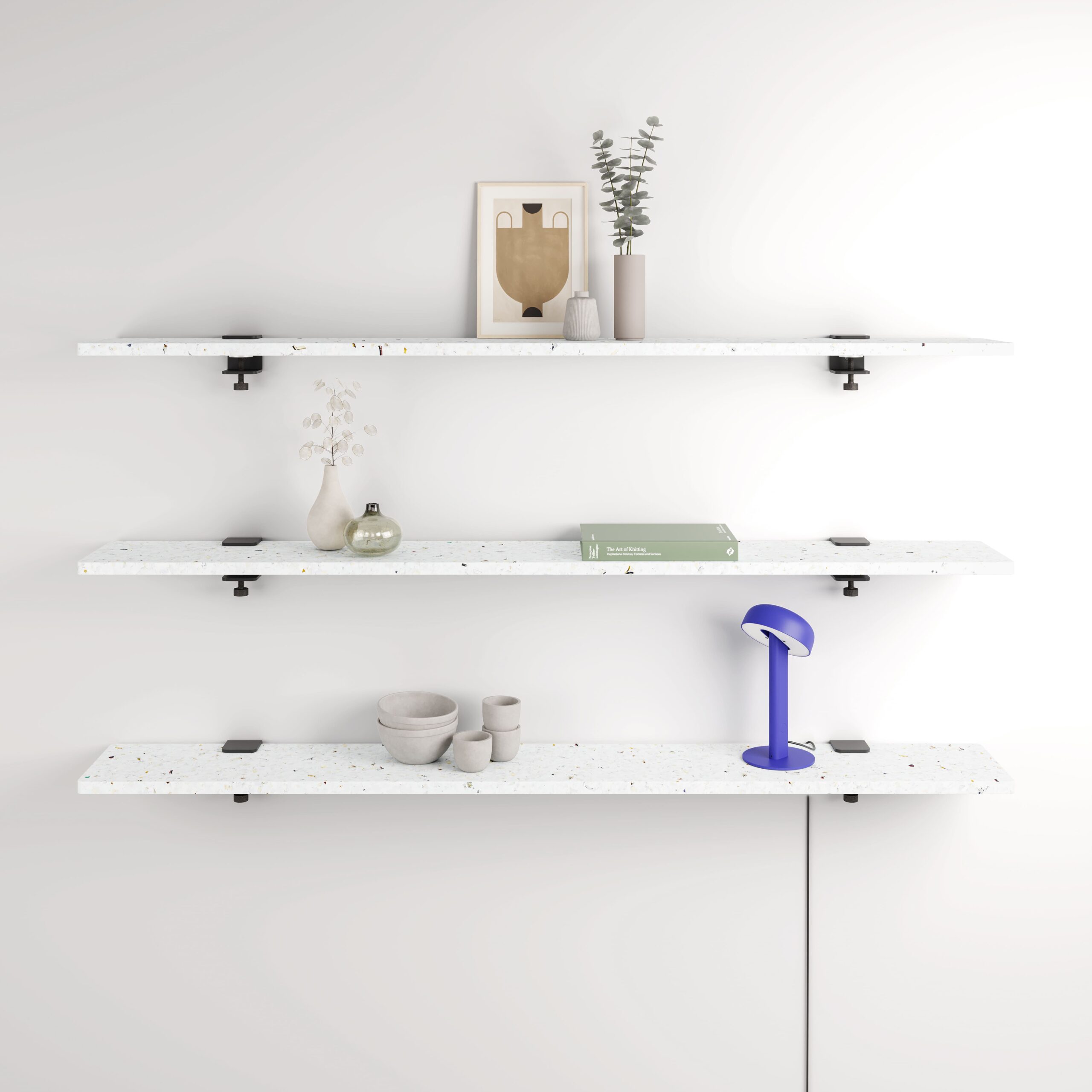 Set of 3 BRACKET wall shelves - Venezia recycled plastic - 60 to 150cm